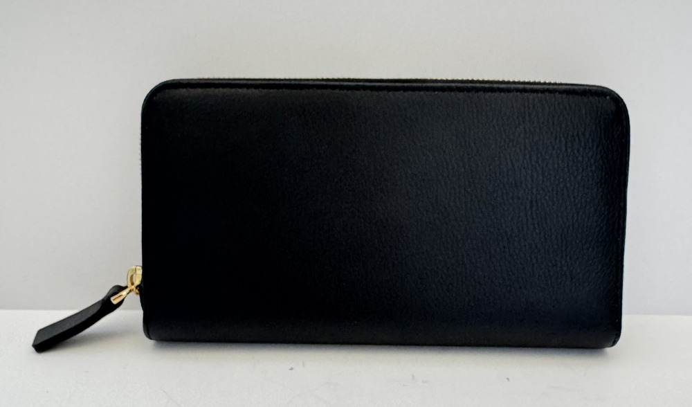 NWOT Quince Italian Pebbled Leather Continental Wallet Black Zip Close